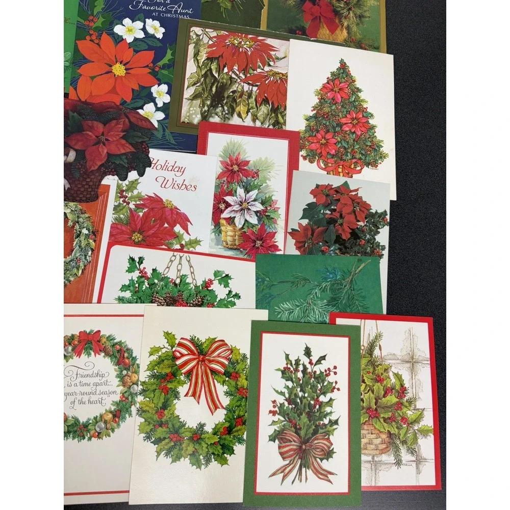 Vintage Christmas Cards Fronts ONLY Greenery Trees Wreaths Scrapbook Crafts 50+